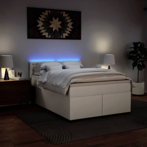 Łóżko kontynentalne z materacem, białe, ekoskóra 140x200 cm