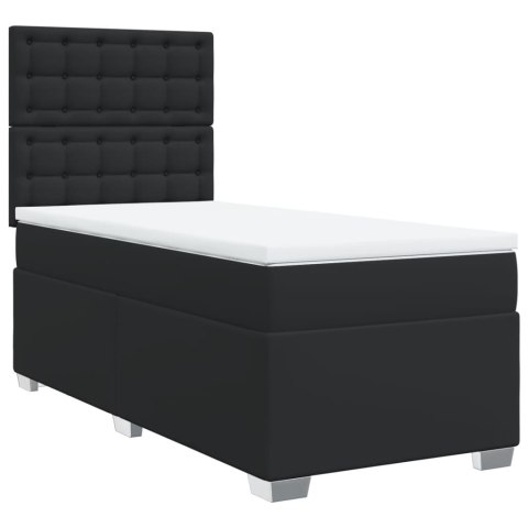 Łóżko kontynentalne z materacem, czarne, ekoskóra 90x200 cm