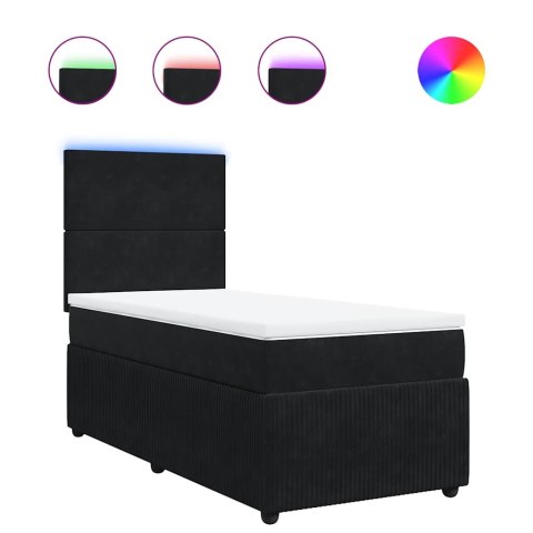 Łóżko kontynentalne z materacem, czarne, aksamit 80x200 cm
