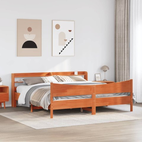 Rama łóżka z wezgłowiem, woskowy brąz, 180x200 cm, sosnowa