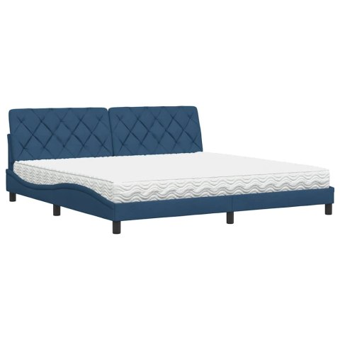 Łóżko z materacem, niebieskie, 200x200 cm, obite tkaniną