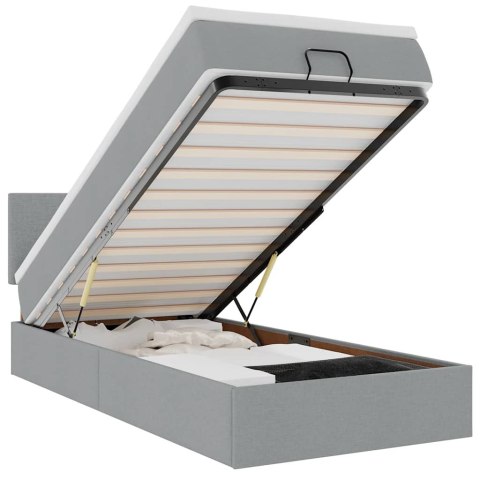 Łóżko Ottoman z materacem i LED, jasnoszary, 80x200cm, tkanina