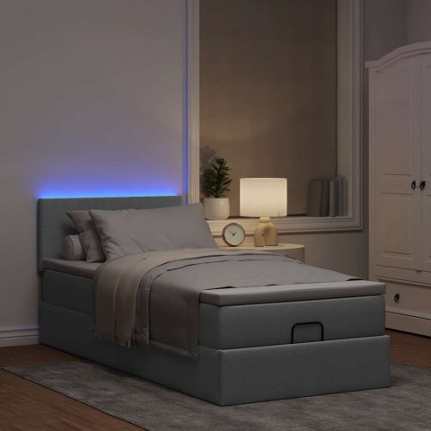 Łóżko Ottoman z materacem i LED, jasnoszary, 80x200cm, tkanina