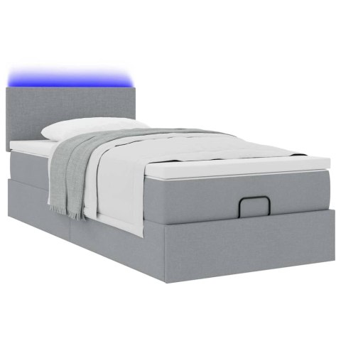Łóżko Ottoman z materacem i LED, jasnoszary, 80x200cm, tkanina