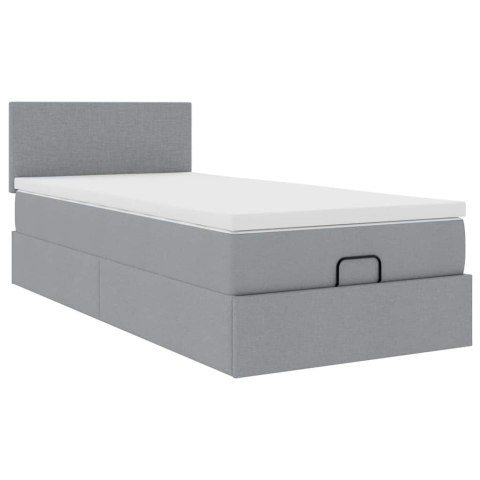 Łóżko Ottoman z materacem i LED, jasnoszary, 80x200cm, tkanina