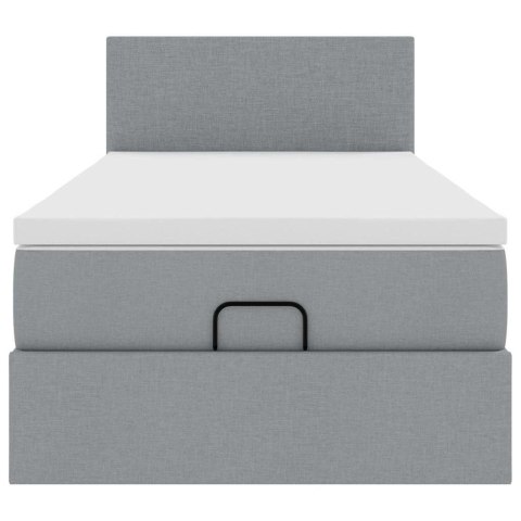 Łóżko Ottoman z materacem i LED, jasnoszary, 80x200cm, tkanina