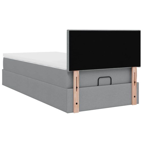 Łóżko Ottoman z materacem i LED, jasnoszary, 80x200cm, tkanina