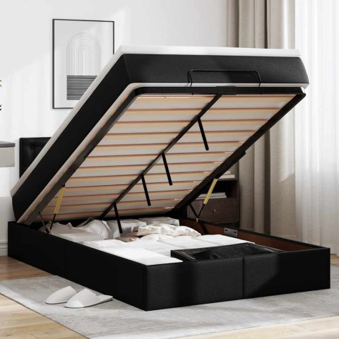 Łóżko otomana z materacami i LED, czarna, 120x190cm, ekoskóra