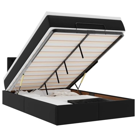 Łóżko otomana z materacami i LED, czarna, 120x190cm, ekoskóra