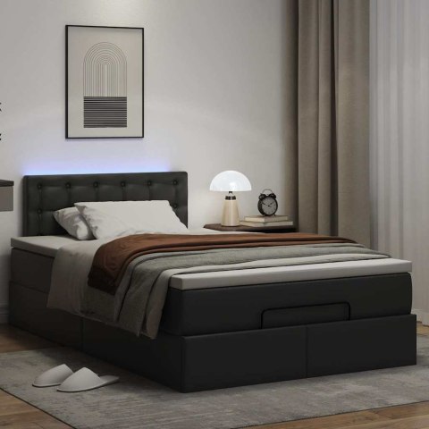 Łóżko otomana z materacami i LED, czarna, 120x190cm, ekoskóra