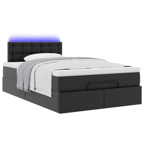 Łóżko otomana z materacami i LED, czarna, 120x190cm, ekoskóra