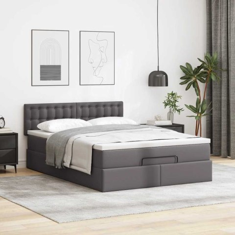 Łóżko otomana z materacami i LED, szara, 140x190cm, ekoskóra