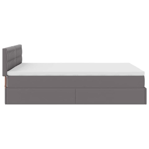Łóżko otomana z materacami i LED, szara, 140x190cm, ekoskóra