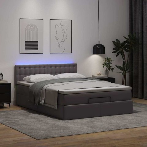 Łóżko otomana z materacami i LED, szara, 140x200cm, ekoskóra
