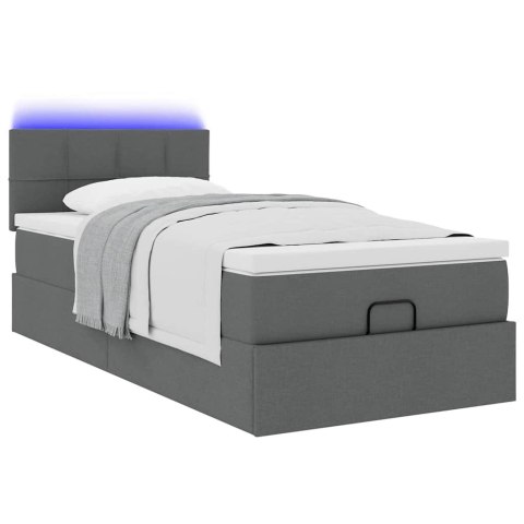 Łóżko Ottoman z materacem i LED, ciemnoszary, 80x200cm, tkanina