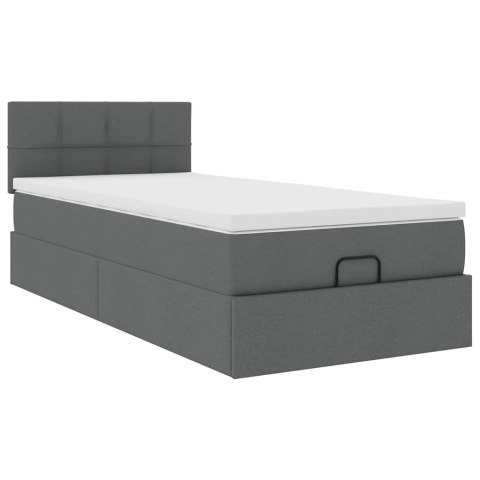 Łóżko Ottoman z materacem i LED, ciemnoszary, 80x200cm, tkanina