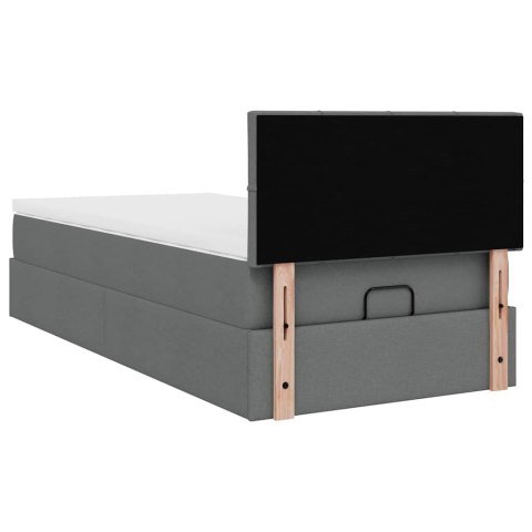 Łóżko Ottoman z materacem i LED, ciemnoszary, 80x200cm, tkanina