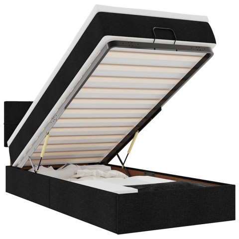 Łóżko Ottoman z materacem i LED, czarny, 80x200cm, tkanina