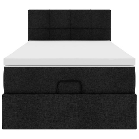 Łóżko Ottoman z materacem i LED, czarny, 80x200cm, tkanina