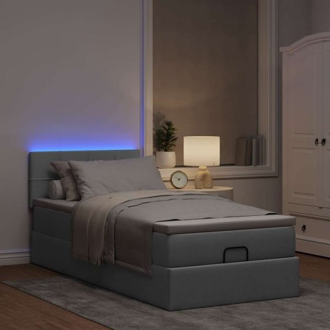 Łóżko Ottoman z materacem i LED, jasnoszary, 80x200cm, tkanina
