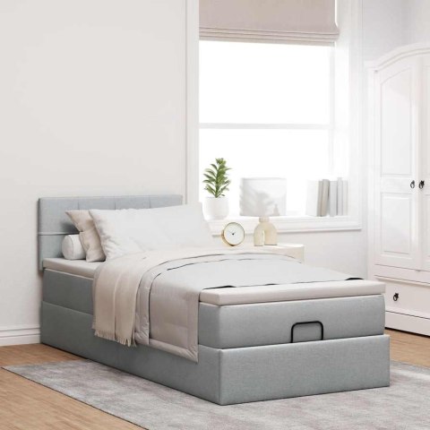 Łóżko Ottoman z materacem i LED, jasnoszary, 80x200cm, tkanina