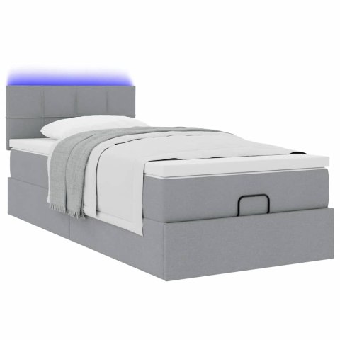 Łóżko Ottoman z materacem i LED, jasnoszary, 80x200cm, tkanina