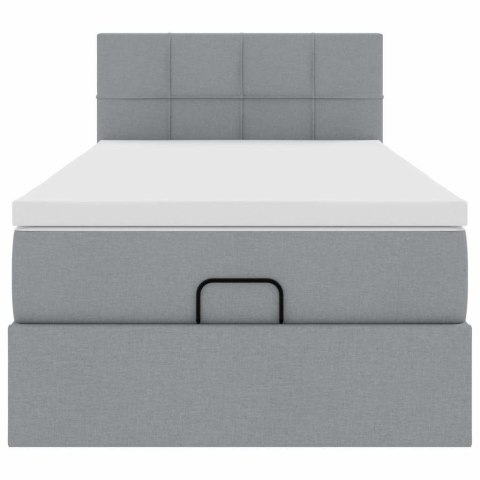 Łóżko Ottoman z materacem i LED, jasnoszary, 80x200cm, tkanina