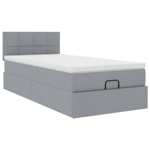 Łóżko Ottoman z materacem i LED, jasnoszary, 80x200cm, tkanina
