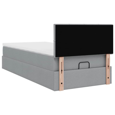 Łóżko Ottoman z materacem i LED, jasnoszary, 80x200cm, tkanina