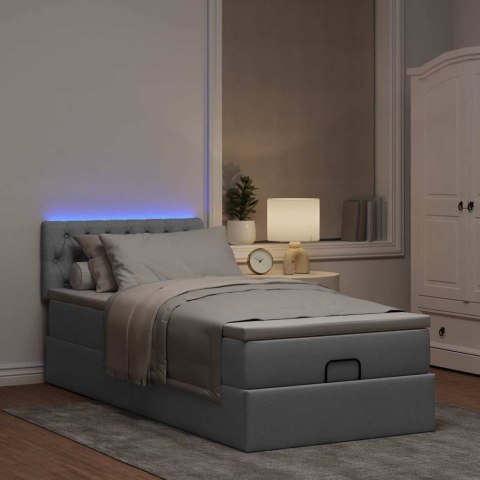 Łóżko Ottoman z materacem i LED, jasnoszary, 80x200cm, tkanina