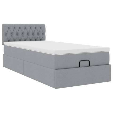 Łóżko Ottoman z materacem i LED, jasnoszary, 80x200cm, tkanina