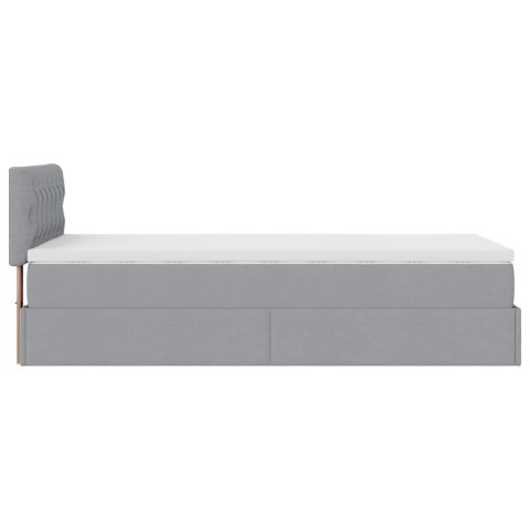 Łóżko Ottoman z materacem i LED, jasnoszary, 80x200cm, tkanina