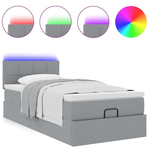 Łóżko Ottoman z materacem i LED, jasnoszary, 90x200 cm, tkanina