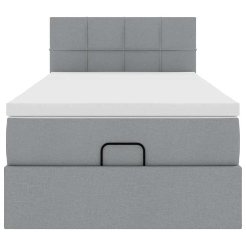 Łóżko Ottoman z materacem i LED, jasnoszary, 90x200 cm, tkanina