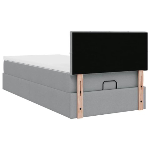 Łóżko Ottoman z materacem i LED, jasnoszary, 90x200 cm, tkanina