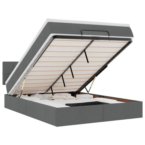 Łóżko Ottoman z materacem i diodami LED Ciemnoszary 140x190 cm