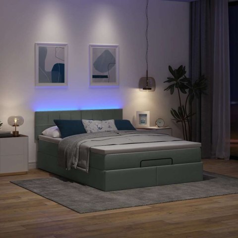 Łóżko Ottoman z materacem i diodami LED Ciemnoszary 140x190 cm
