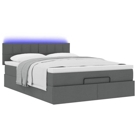 Łóżko Ottoman z materacem i diodami LED Ciemnoszary 140x190 cm