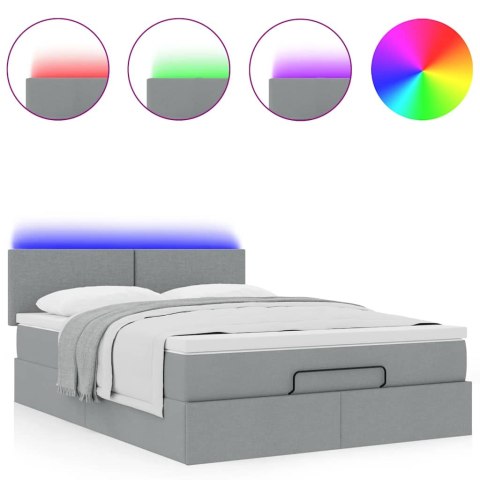 Łóżko Ottoman z materacem i diodami LED Jasnoszary 140x190 cm