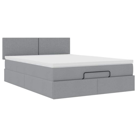 Łóżko Ottoman z materacem i diodami LED Jasnoszary 140x190 cm