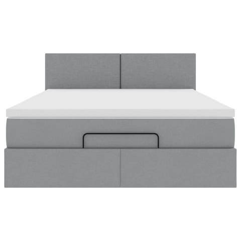 Łóżko Ottoman z materacem i diodami LED Jasnoszary 140x190 cm