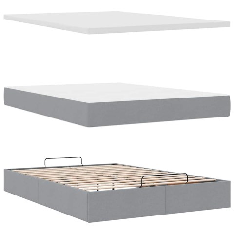 Łóżko Ottoman z materacem i diodami LED Jasnoszary 140x190 cm