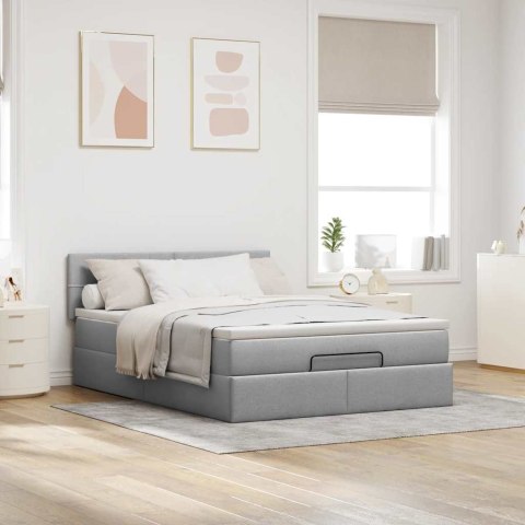 Łóżko Ottoman z materacem i diodami LED Jasnoszary 140x190 cm