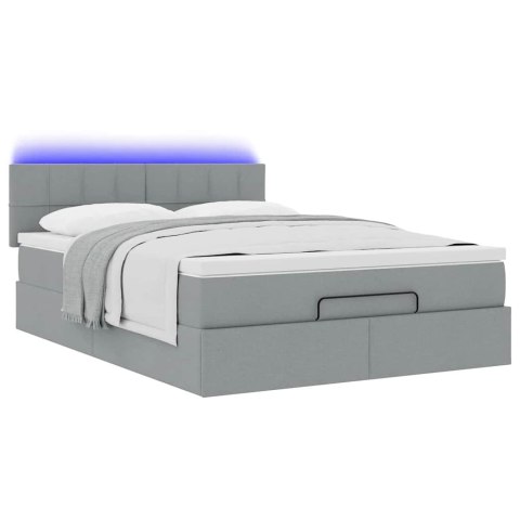 Łóżko Ottoman z materacem i diodami LED Jasnoszary 140x190 cm
