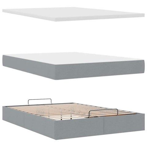 Łóżko Ottoman z materacem i diodami LED Jasnoszary 140x190 cm