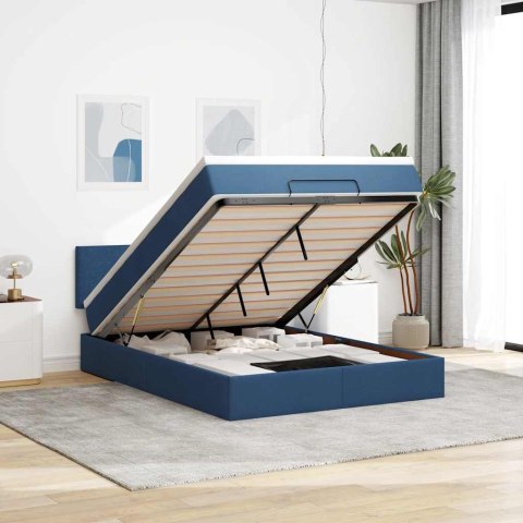 Łóżko Ottoman z materacem i diodami LED Niebieski 140x190 cm