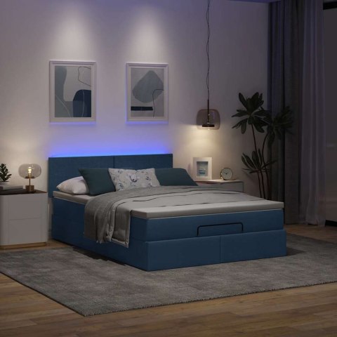 Łóżko Ottoman z materacem i diodami LED Niebieski 140x190 cm