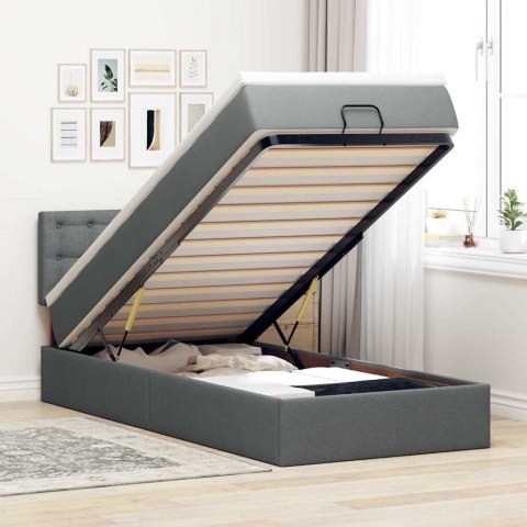 Łóżko Ottoman z materacem i LED, ciemnoszary, 80x200cm, tkanina
