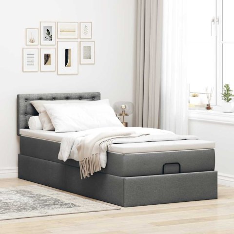 Łóżko Ottoman z materacem i LED, ciemnoszary, 80x200cm, tkanina