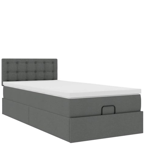 Łóżko Ottoman z materacem i LED, ciemnoszary, 80x200cm, tkanina